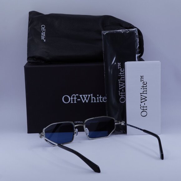 Off-White OERI14J LOA 7245 Geometric Sunglasses – Silver/Blue